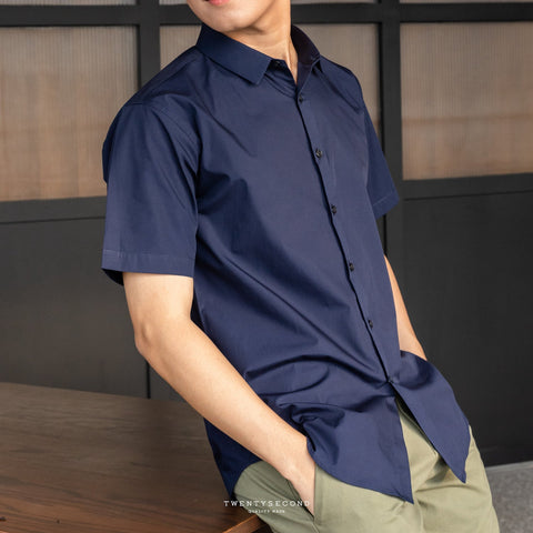 PLAIN SHORT SLEEVES SHIRT - NAVY