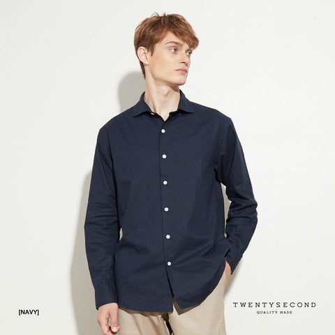 GIO LINEN SPREAD COLLAR SHIRT - OLIVE