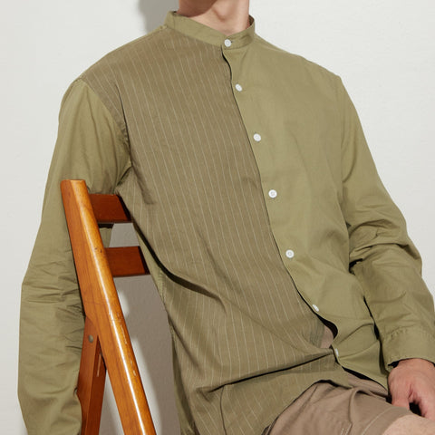 COLBY BAND COLLAR SHIRT - OLIVE