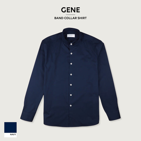 GENE BAND COLLAR SHIRT - NAVY