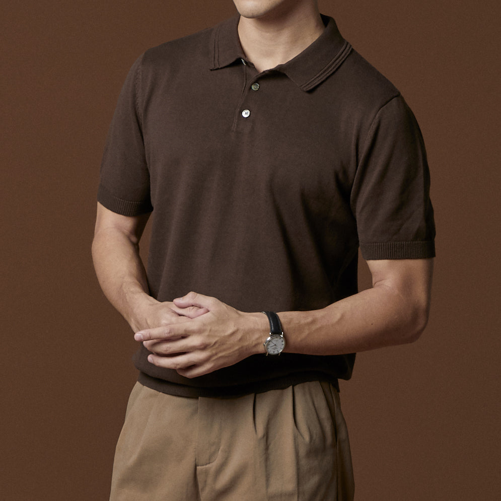 ASHTON KNIT POLO - BROWN