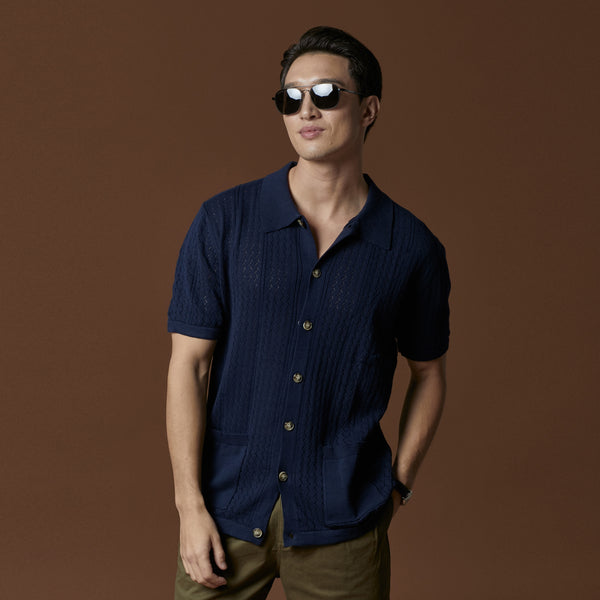 COLLIN KNIT SHIRT - NAVY