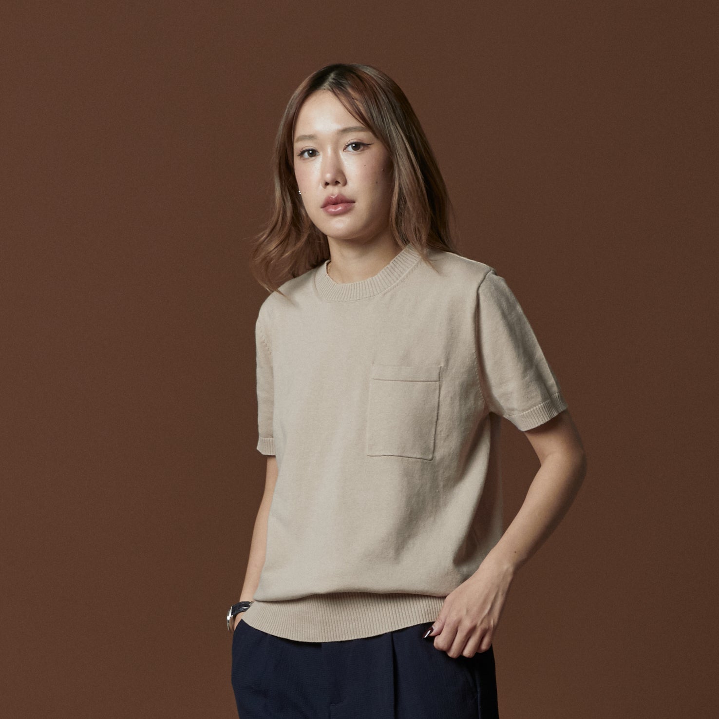 SHELBY KNIT TEE - BROWN