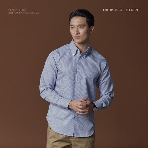 WRINKLE FREE BTD SHIRT - DARK BLUE STRIPE (Slim Fit)