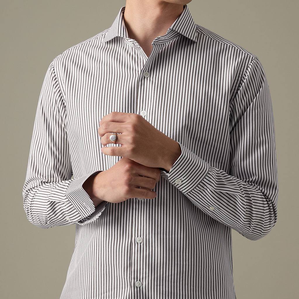 WRINKLE FREE  SHIRT - STRIPE BROWN (Slim Fit)