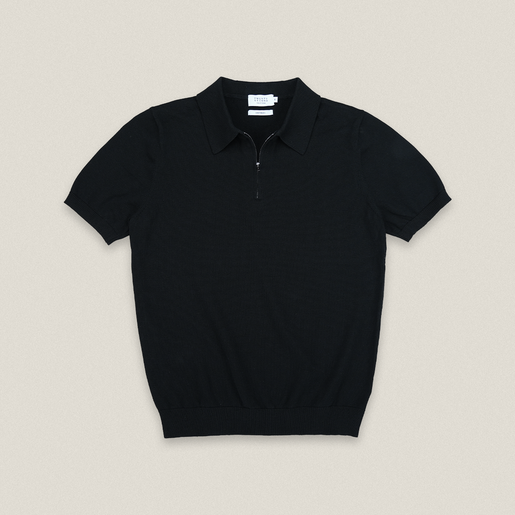 MASON ZIP KNIT POLO - BLACK