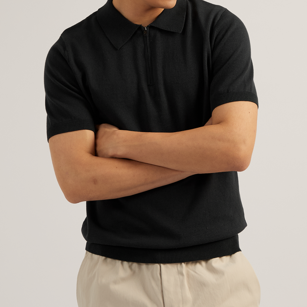MASON ZIP KNIT POLO - BLACK