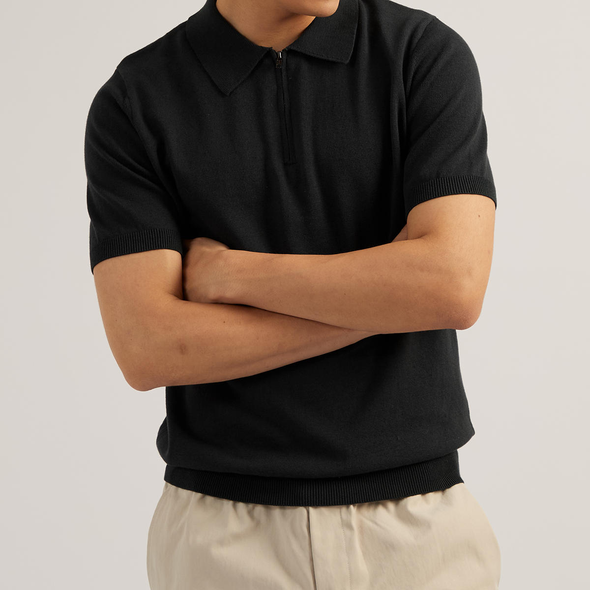 MASON ZIP KNIT POLO - BLACK