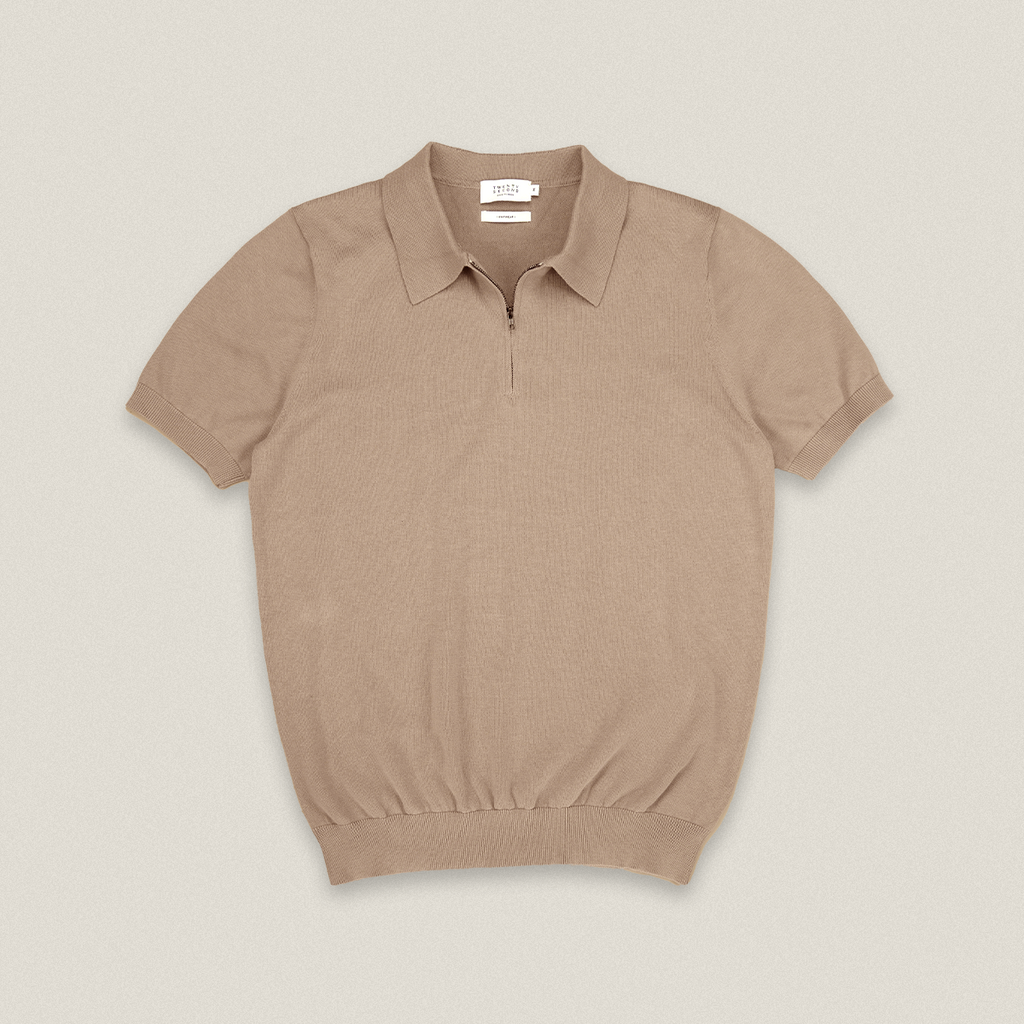 MASON ZIP KNIT POLO - BROWN