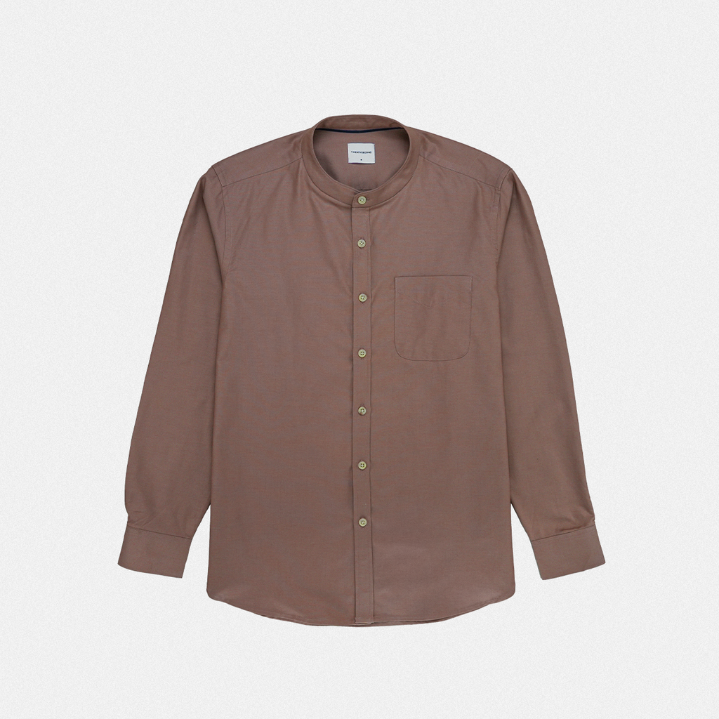 ETON BAND COLLAR SHIRT - BROWN