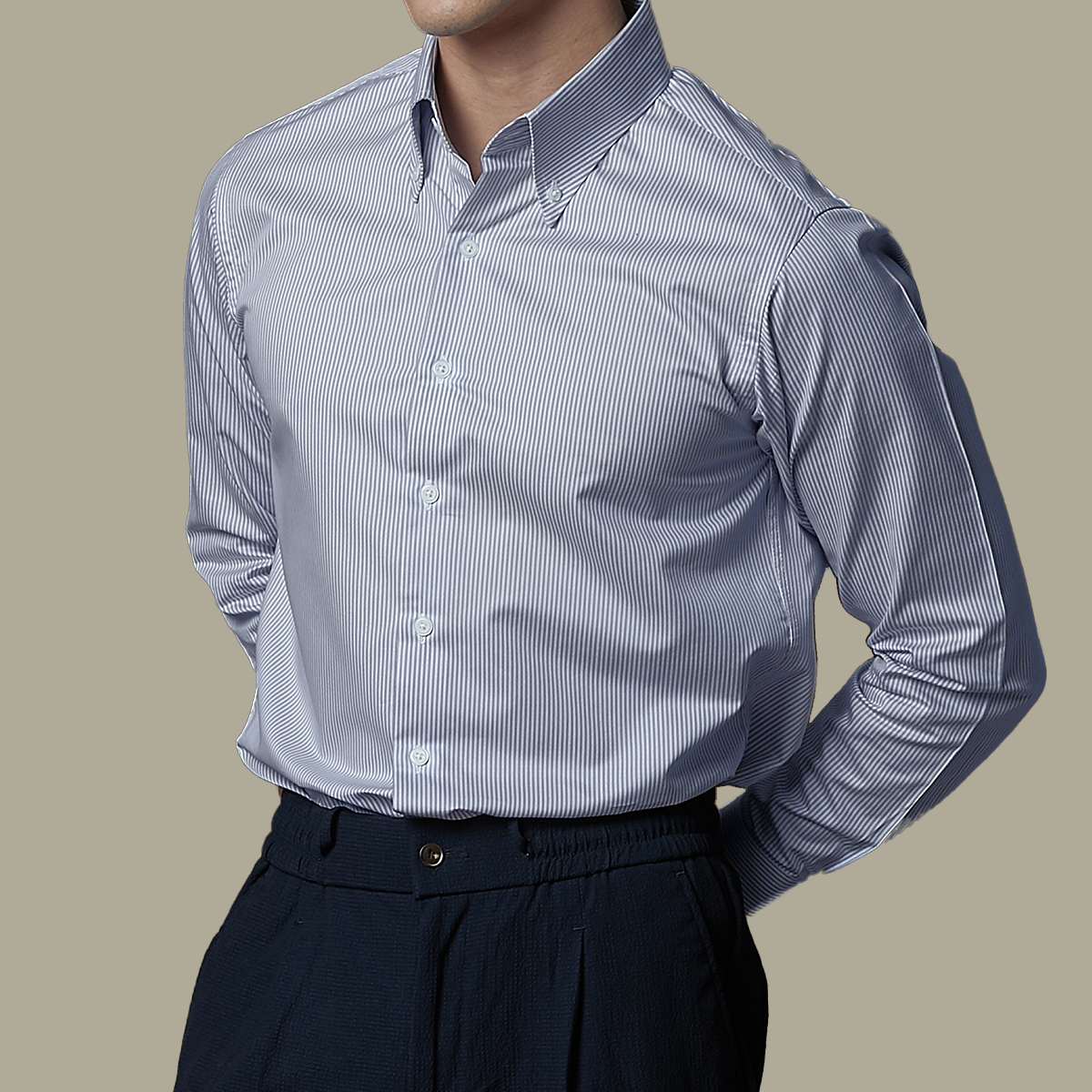 WRINKLE FREE BTD SHIRT - DARK BLUE STRIPE (Slim Fit)