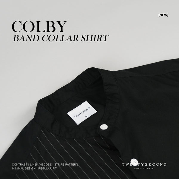 COLBY BAND COLLAR SHIRT - NAVY