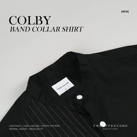 COLBY BAND COLLAR SHIRT - BLACK