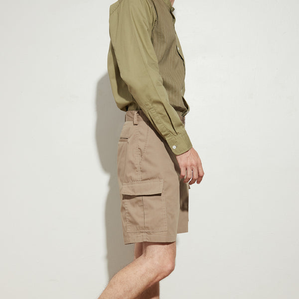 COLBY BAND COLLAR SHIRT - OLIVE