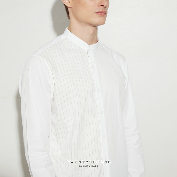 COLBY BAND COLLAR SHIRT - WHITE