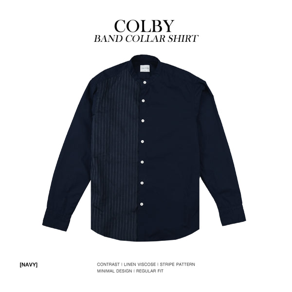 COLBY BAND COLLAR SHIRT - NAVY