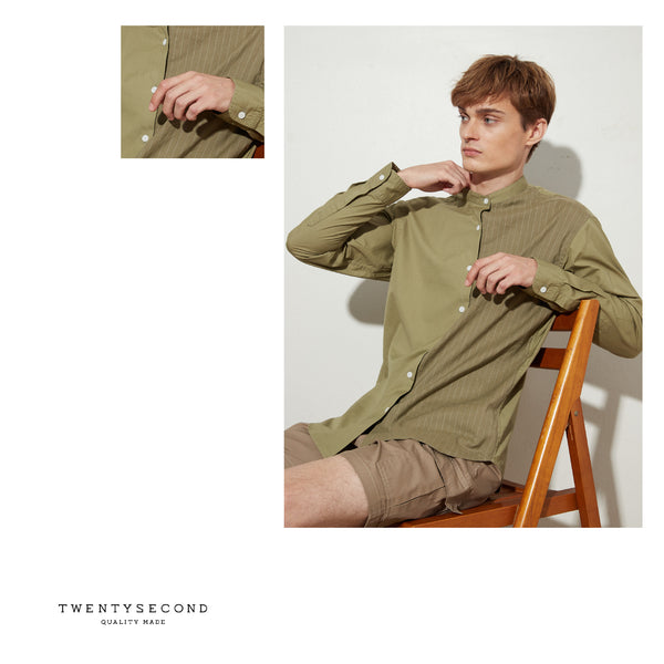 COLBY BAND COLLAR SHIRT - OLIVE