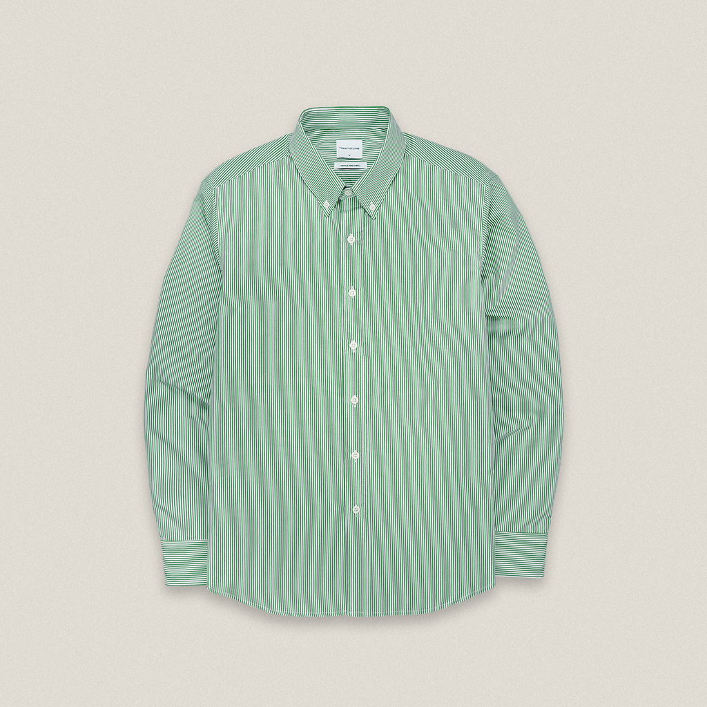 WRINKLE FREE “OFF DUTY” SHIRT - STRIPE GREEN (Regular Fit)
