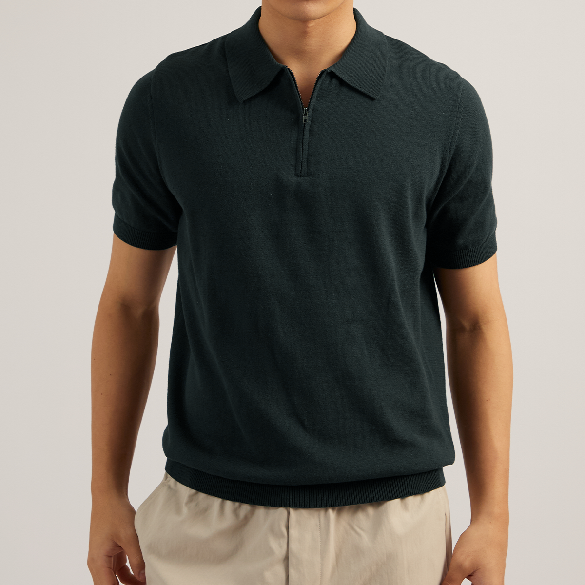 MASON ZIP KNIT POLO - GREEN