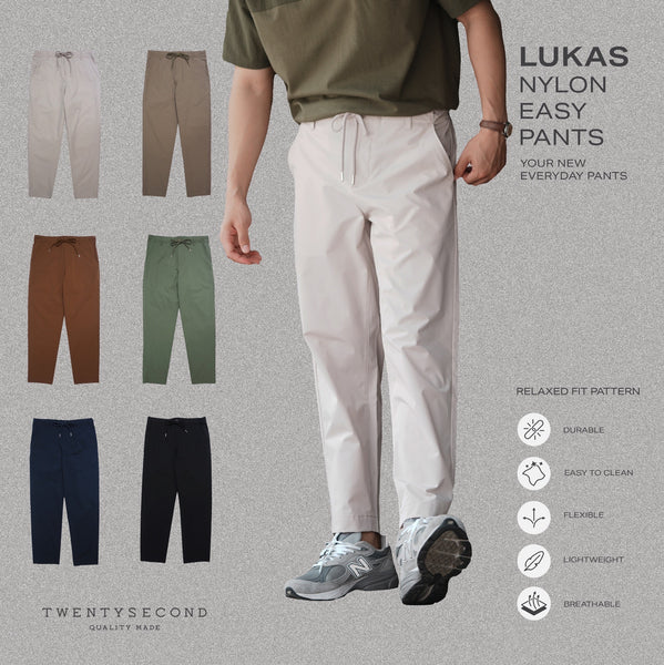 LUKAS NYLON EASY PANTS - OLIVE