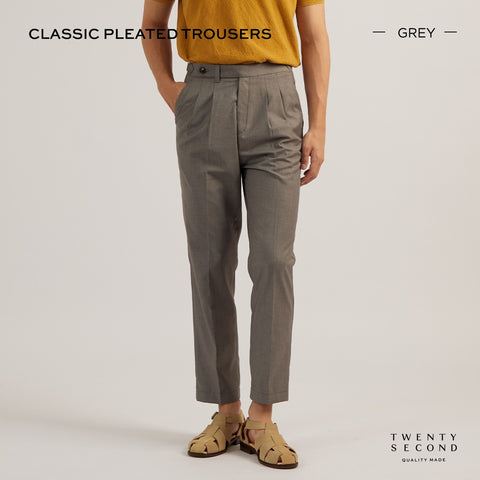 CLASSIC PLEATED TROUSERS - GREY
