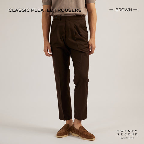 CLASSIC PLEATED TROUSERS - BROWN