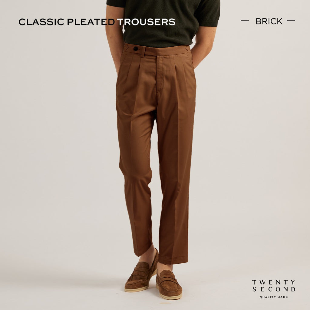 CLASSIC PLEATED TROUSERS - BRICK