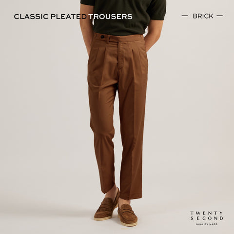 CLASSIC PLEATED TROUSERS - BRICK