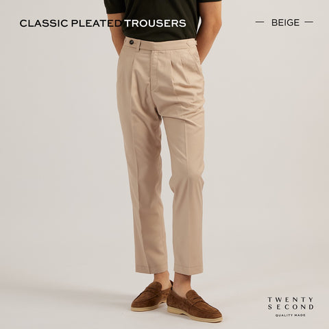 CLASSIC PLEATED TROUSERS - BEIGE