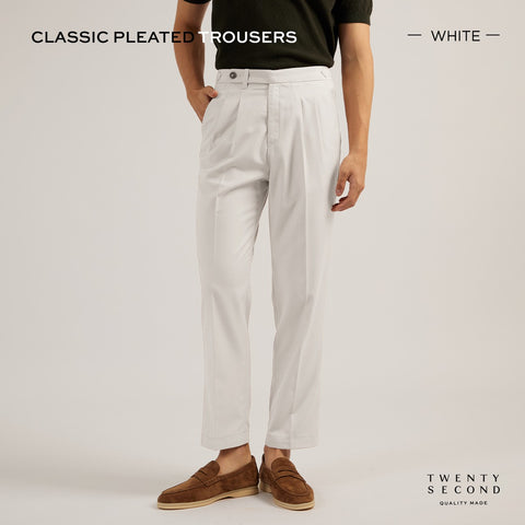 CLASSIC PLEATED TROUSERS - WHITE