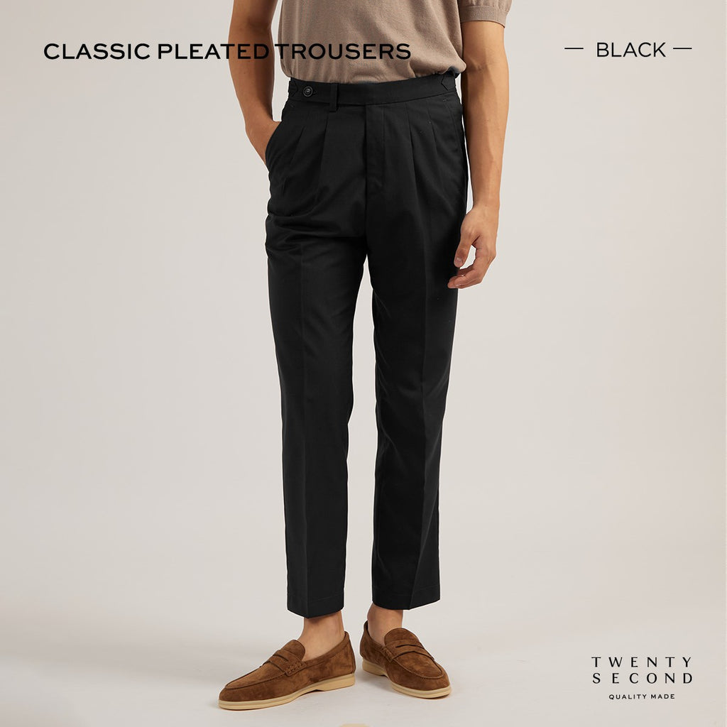 CLASSIC PLEATED TROUSERS - BLACK