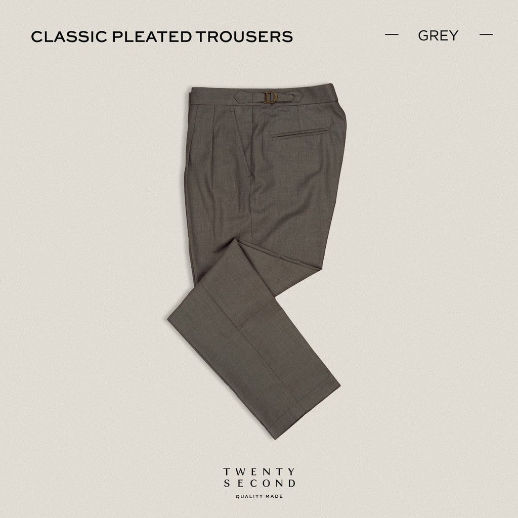 CLASSIC PLEATED TROUSERS - GREY