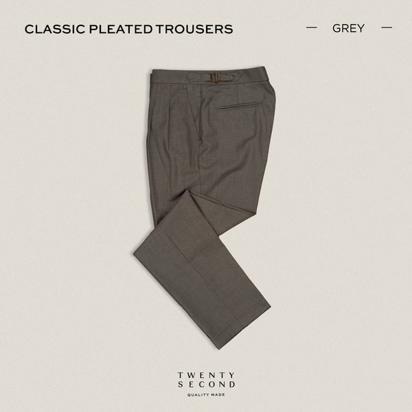CLASSIC PLEATED TROUSERS - GREY