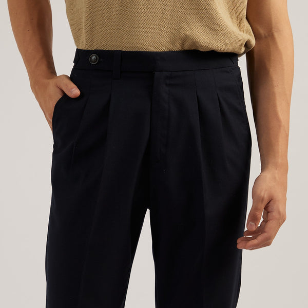 CLASSIC PLEATED TROUSERS - NAVY