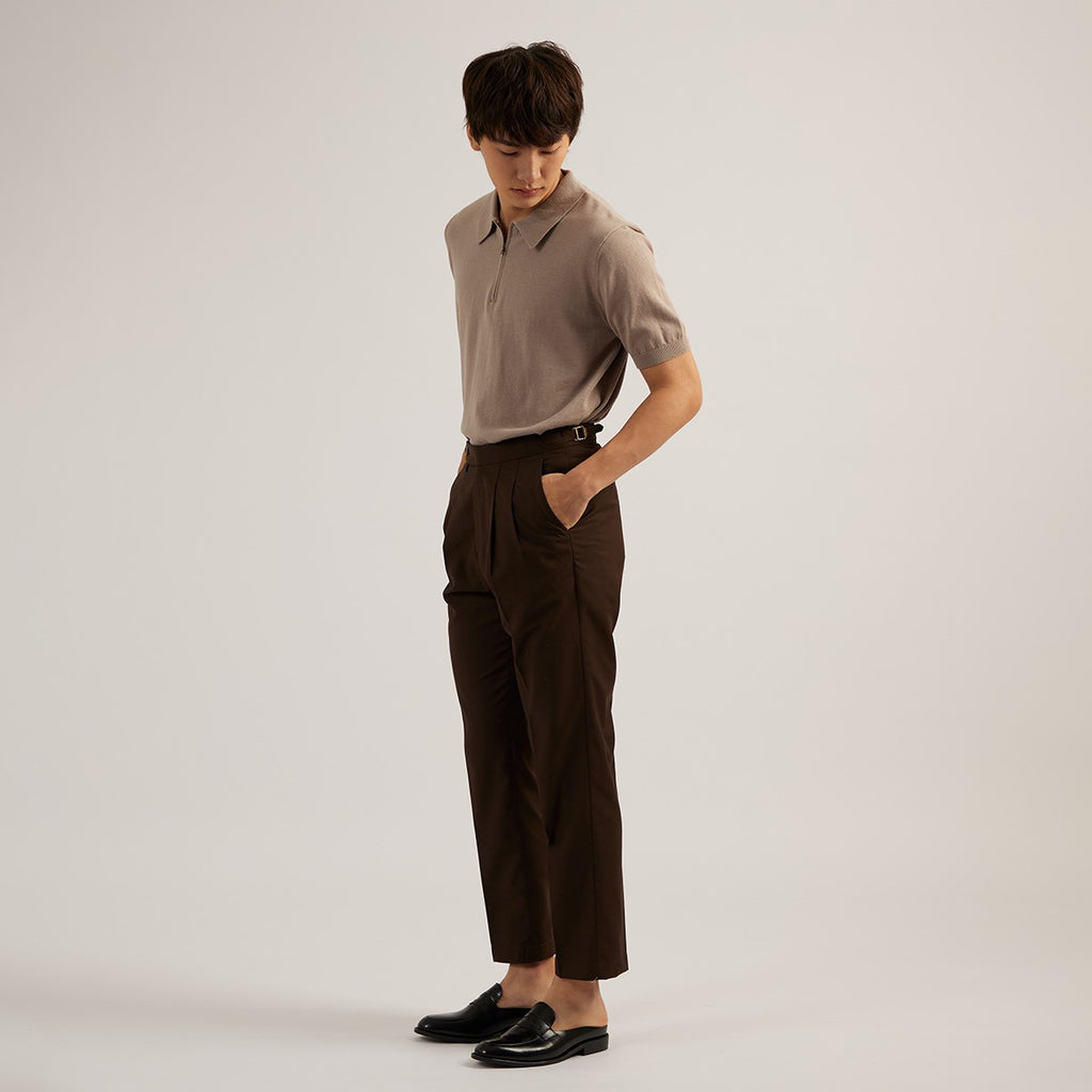 CLASSIC PLEATED TROUSERS - BROWN