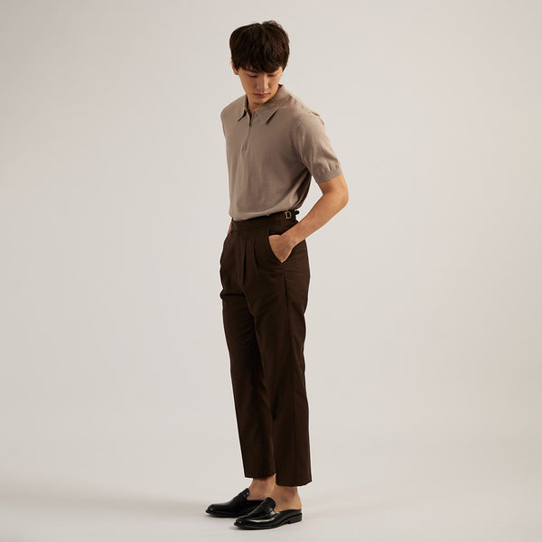 CLASSIC PLEATED TROUSERS - BROWN