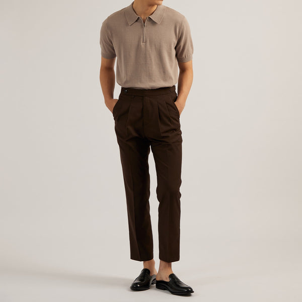 CLASSIC PLEATED TROUSERS - BROWN