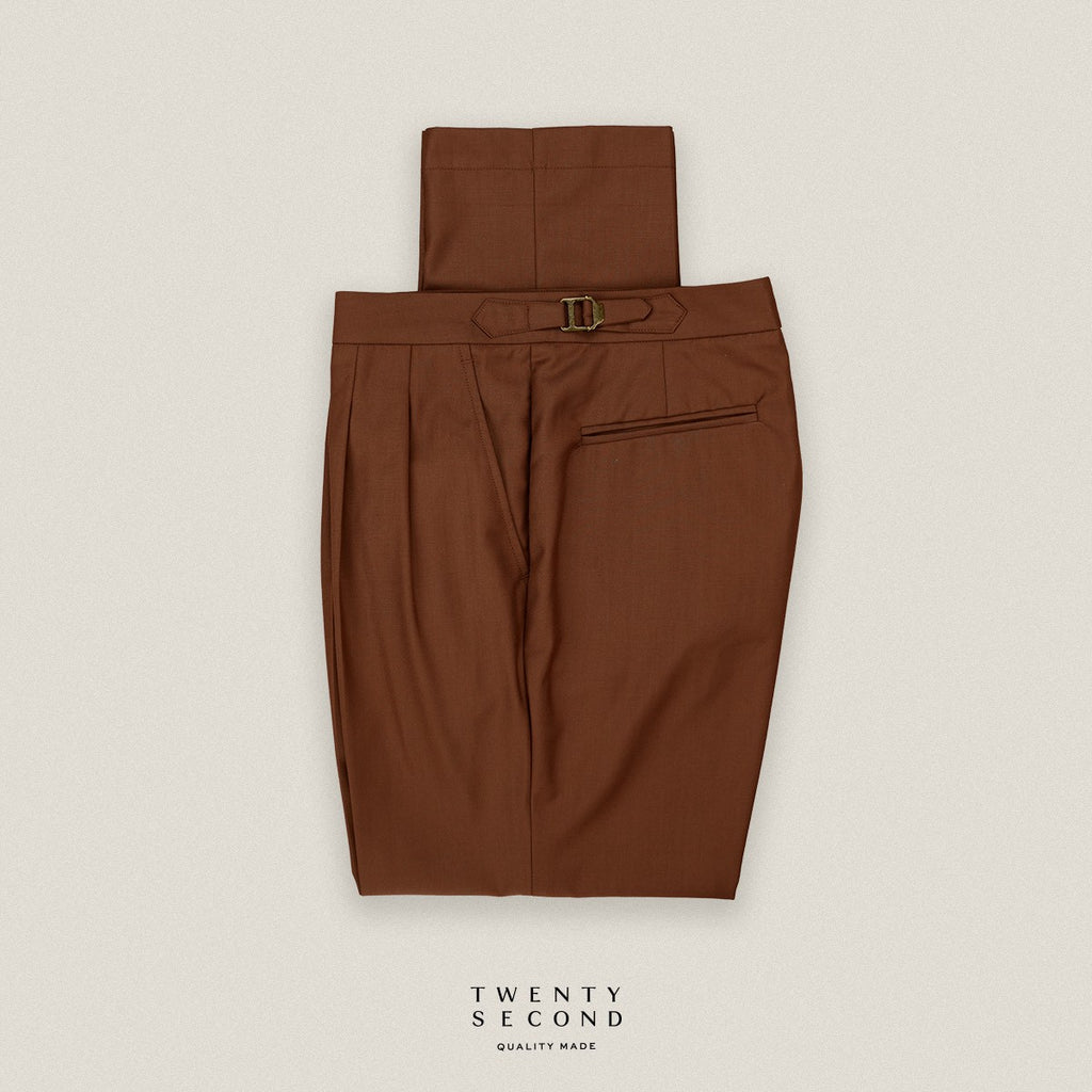 CLASSIC PLEATED TROUSERS - BRICK