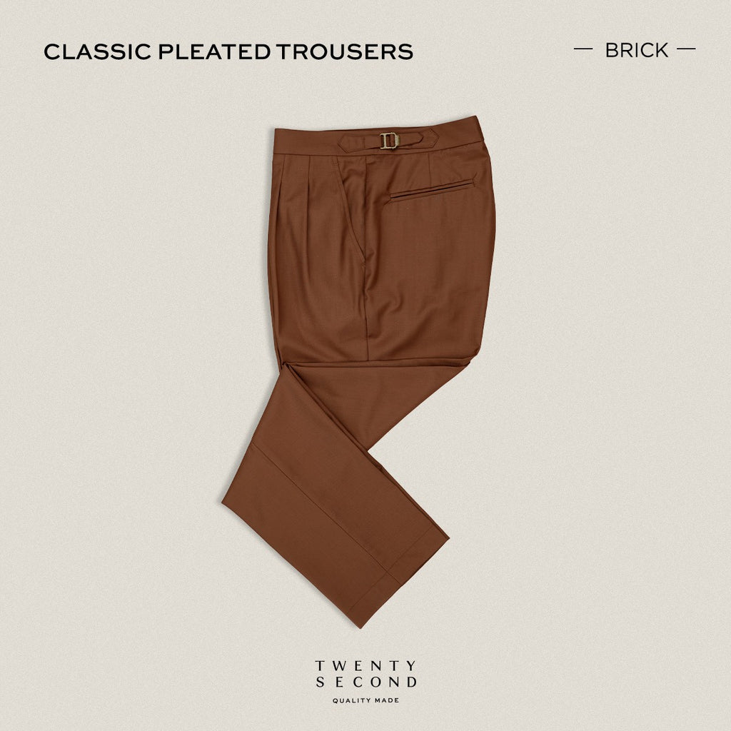 CLASSIC PLEATED TROUSERS - BRICK