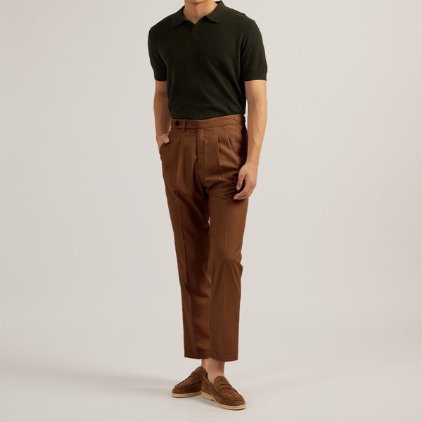 CLASSIC PLEATED TROUSERS - BRICK