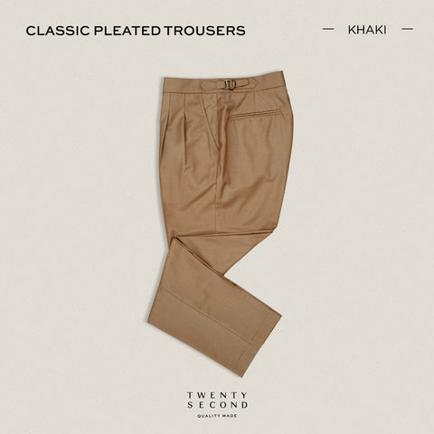 CLASSIC PLEATED TROUSERS - KHAKI