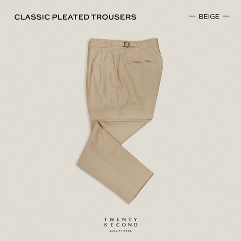CLASSIC PLEATED TROUSERS - BEIGE