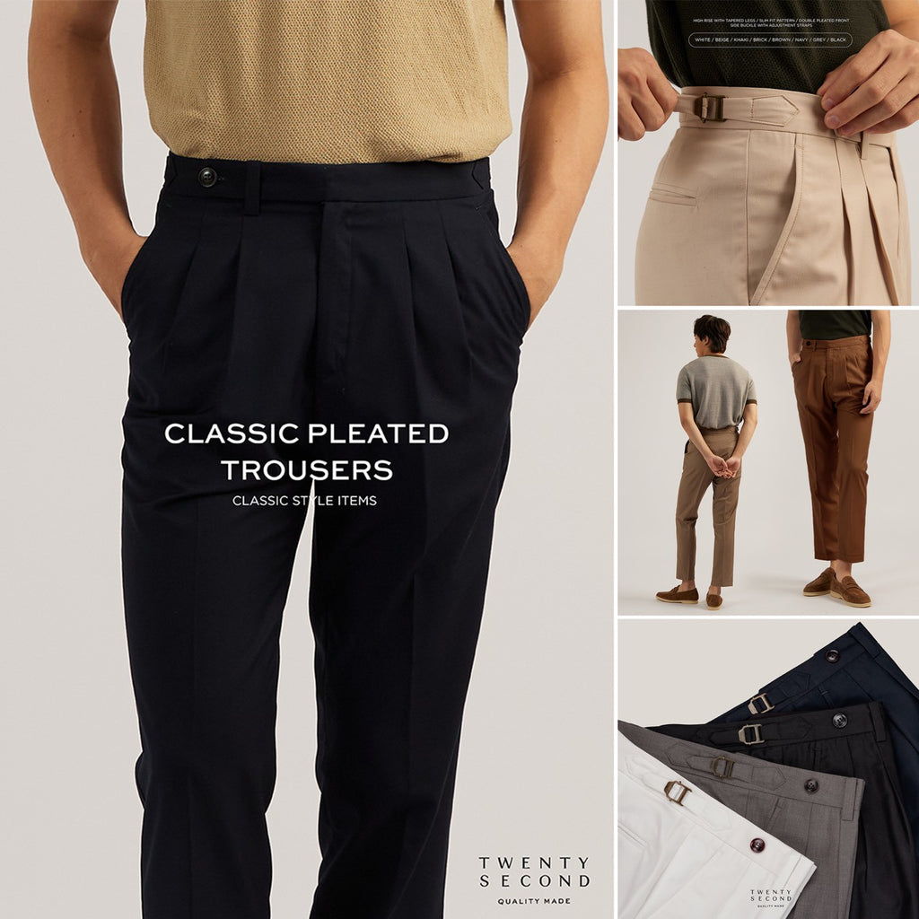 CLASSIC PLEATED TROUSERS - NAVY
