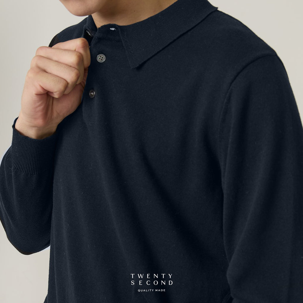 HAYDEN LONG SLEEVES KNIT POLO - DARK BLUE