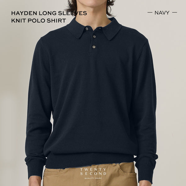 HAYDEN LONG SLEEVES KNIT POLO - DARK BLUE