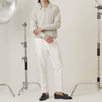 HAYDEN LONG SLEEVES KNIT POLO - LIGHT GREY
