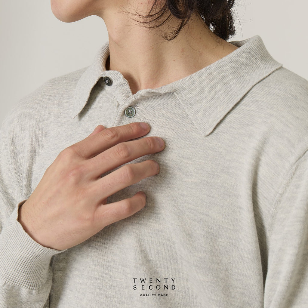 HAYDEN LONG SLEEVES KNIT POLO - LIGHT GREY