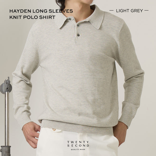 HAYDEN LONG SLEEVES KNIT POLO - LIGHT GREY