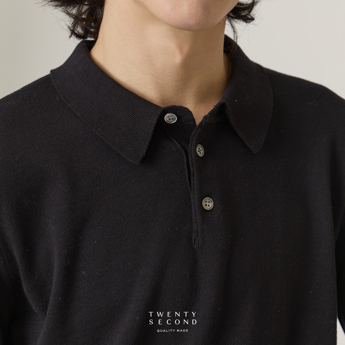 HAYDEN LONG SLEEVES KNIT POLO - BLACK