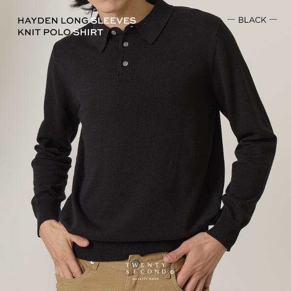 HAYDEN LONG SLEEVES KNIT POLO - BLACK
